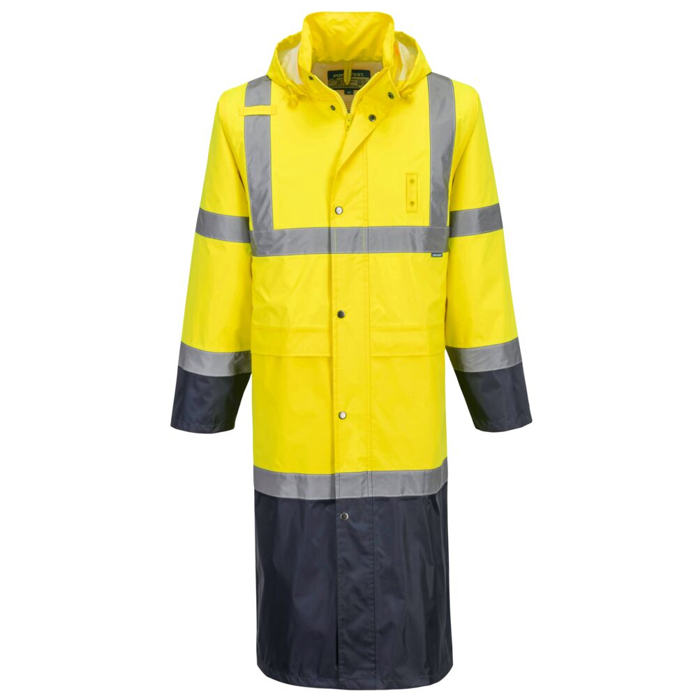Portwest H446 Hi Vis Contrast Raincoat 122cm - Image 3